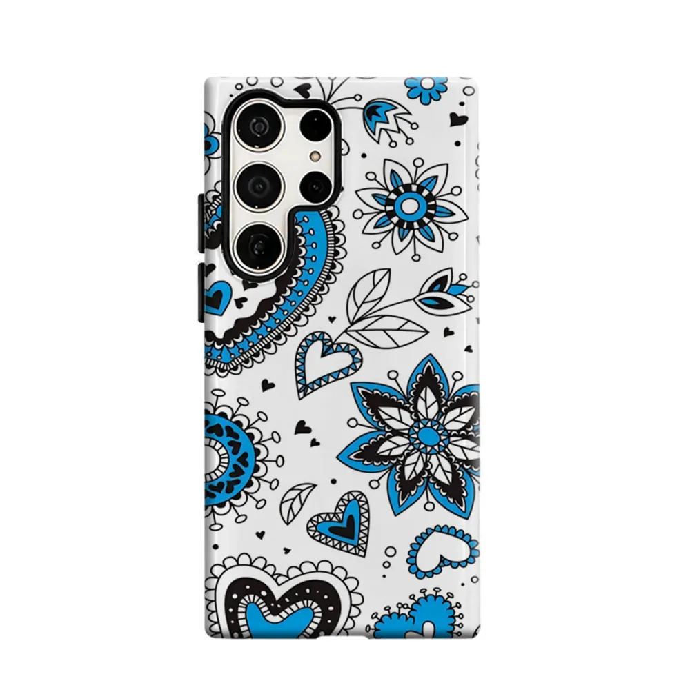 CaseLumi Phone Case For Samsung Galaxy S25 S24 S23 Ultra Plus HD Hard Blue Heart Art Double Layer Cover Film Shell