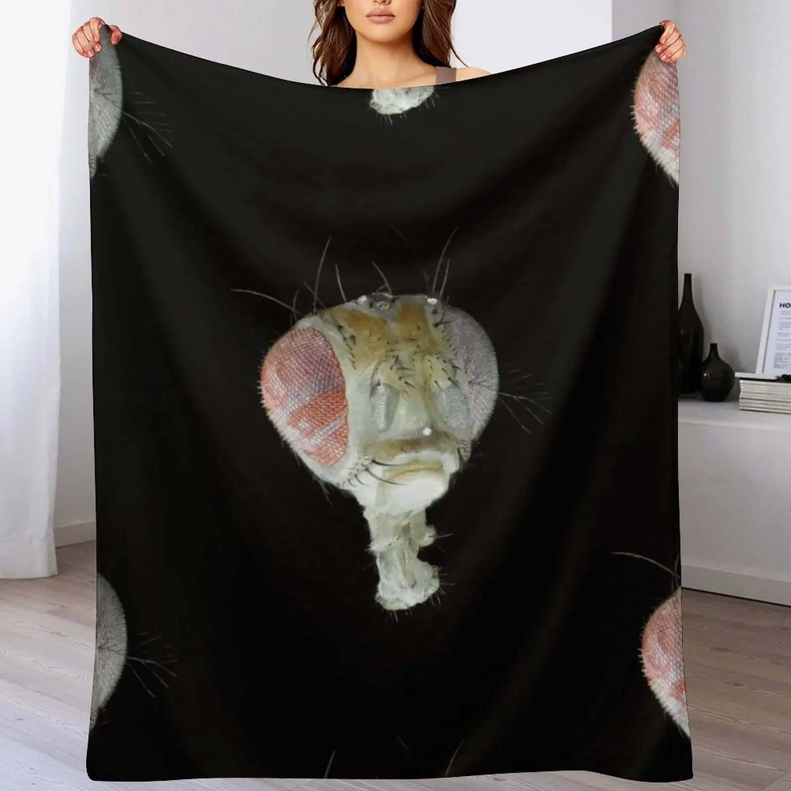 Head of Drosophila under the microscope Throw Blanket Travel Size Cozy Blanket for Plane Train