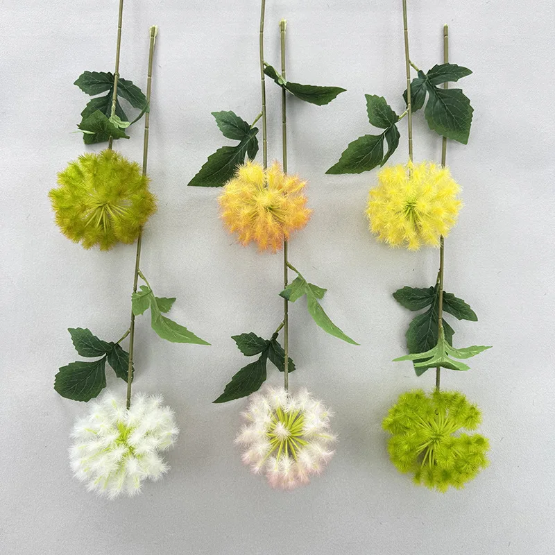 5Pcs Artificial Flowers Flocked Dandelion Wedding Floral Decoration Guide Flower Arrangement Party Home Decor Photography Prop