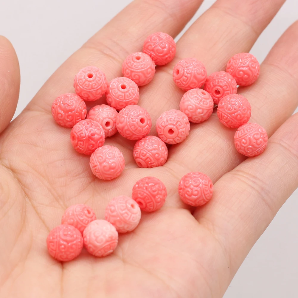 10pcs/Pack 8mm Pink Egg Round Bead Shape Coral Through Hole Loose Beads for Jewelry Making DIY Necklace Bracelet Accessories