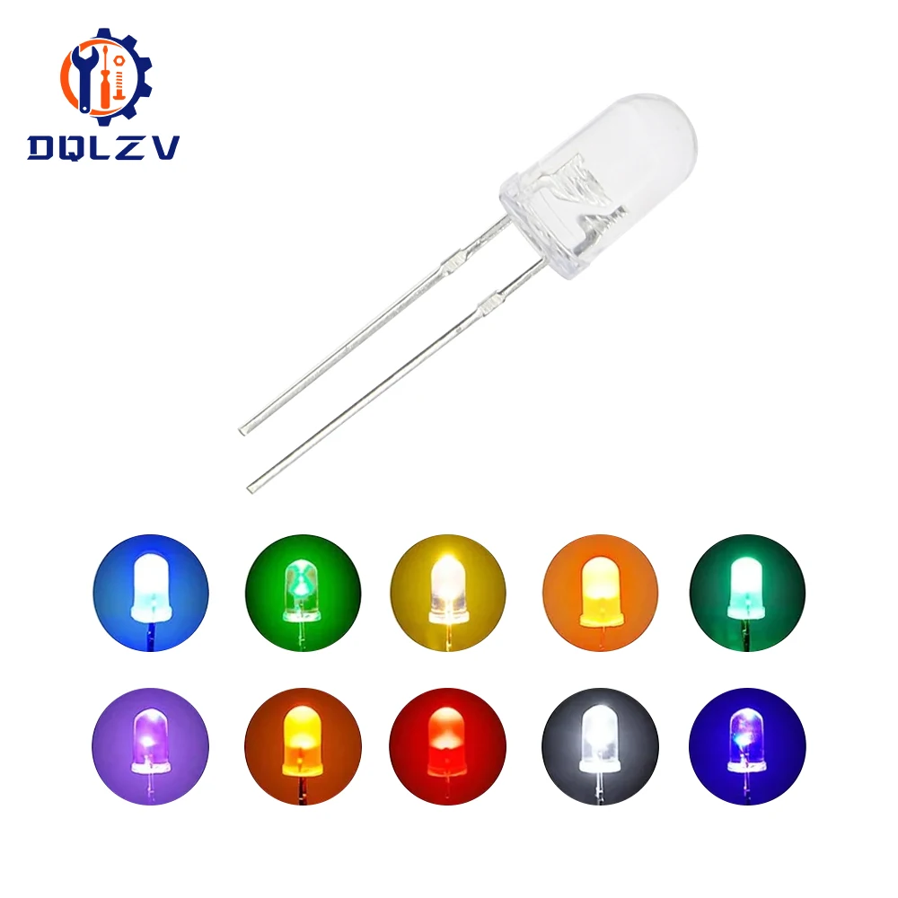 Ampoules LED rondes transparentes, eau super lumineuse, vert clair, rouge, blanc, jaune, lumière bleue, diode électroluminescente, F5, 5mm