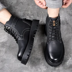 Brand Outdoor Thick Soled Genuine Leather Men's Boots Cotton-padded Shoes Fur Warm Working Men Boots Wool Outdoor Leather Boots