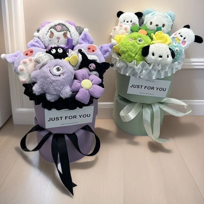 

Kawaii Kuromi Cinnamoroll PomPomPurin Cinnamoroll Sanrio Cute Cartoon Doll Bouquet Room Decoration Birthday Gift for Kids
