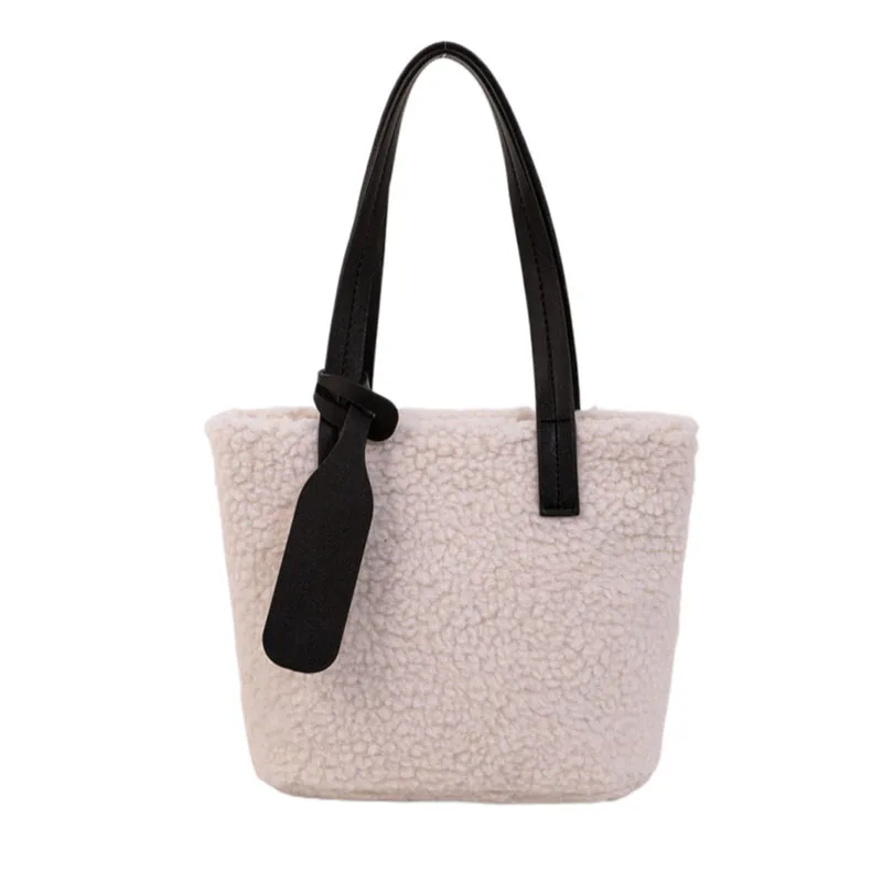 Winter Plush Bag Women 2023 New Korean Version Lamb Wool Bucket Bag Fashion Cute Mini Soft Simple Solid Portable Commuting Bag