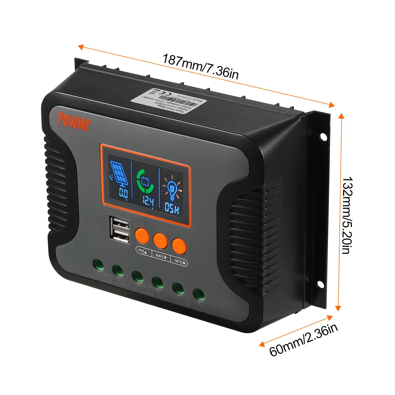 PowMr PWM 80A/60A /30A Pengendali Pengisi Daya Surya Layar LCD Apung Otomatis 12V 24V 36V 48V Sistem Pengontrol Pengisi Daya Baterai Lithium
