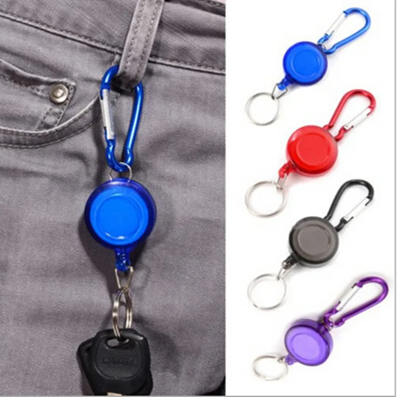 Retractable Easy Pull Key Ring ID Badge Reel Name Tag Clips Carabiner Style Card Holder Clips Reel Belt Keyring