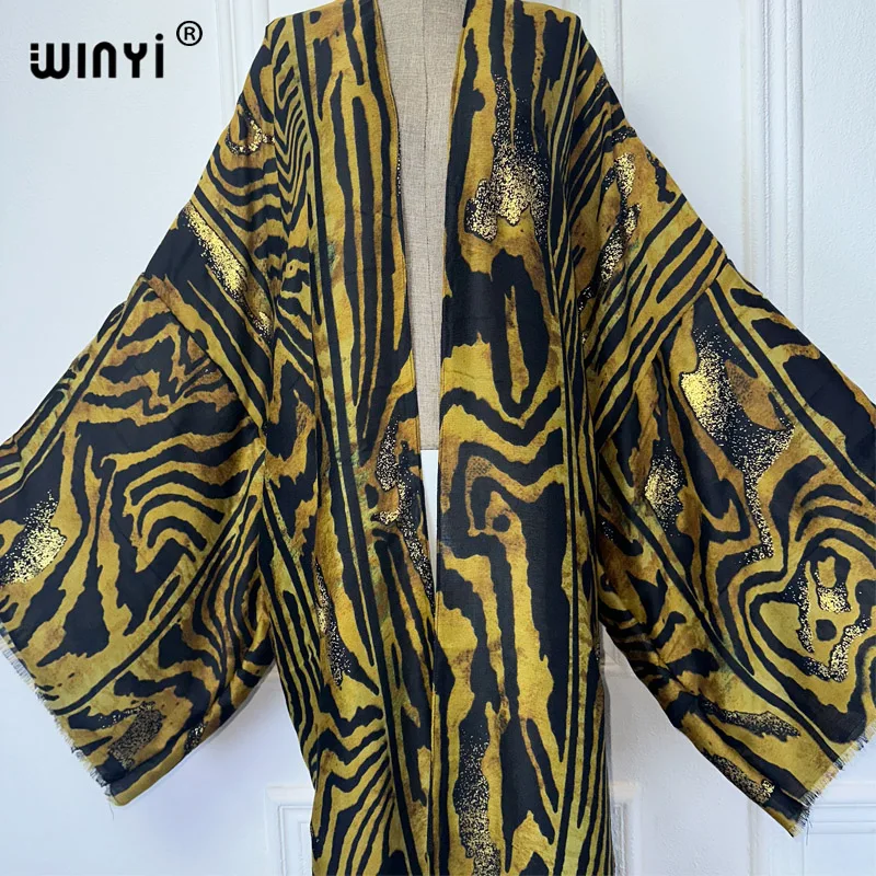 WINYI-Cardigan com estampa leopardo para mulheres, moda praia, maiô, quimono, sentimento de algodão, elegante, boho, cardigã, outono, natação