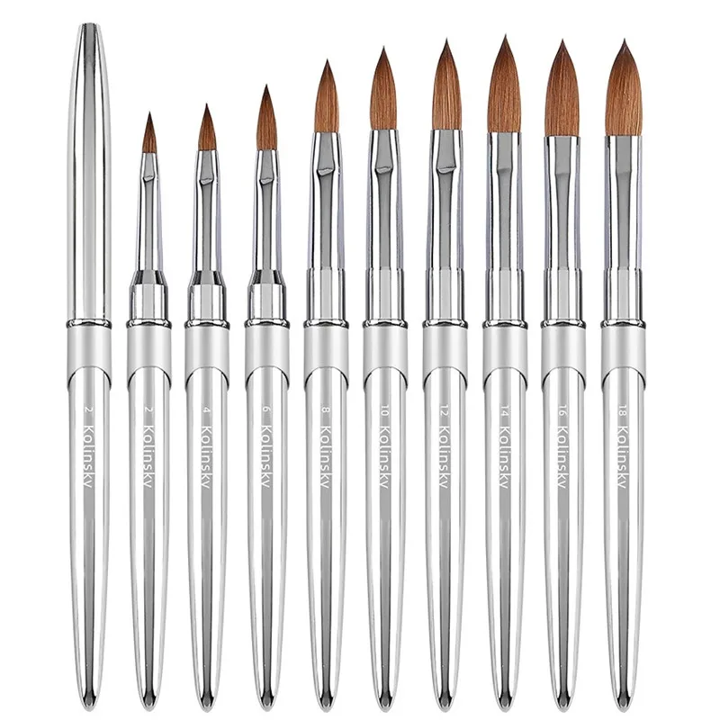100% Pure Kolinsky Nagelborstel Zilver UV Gel Polish Nail Art Extension Builder Manicure Nagel Pen Schilderij Tekening Borstels