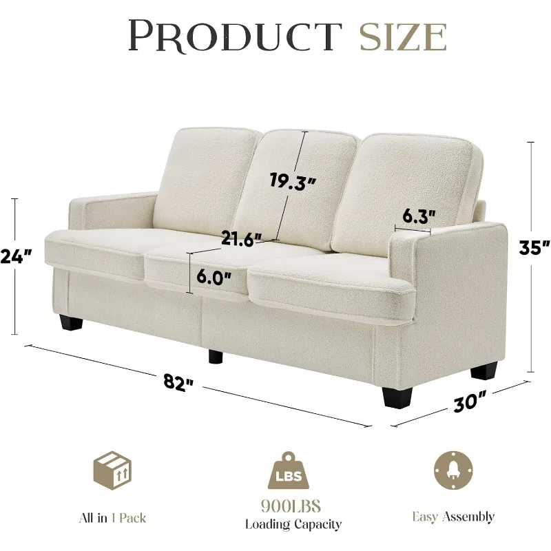 Couches for Living Room, 82” Cozy Teddy Fleece Couch Sofa Room/Bedroom/Office/Apartment, Bed Small Spaces, Removable Futon Cover