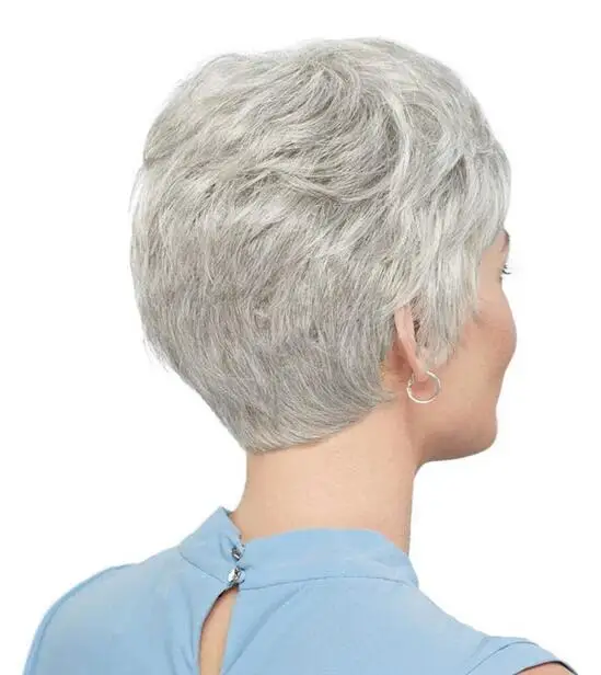 Peluca recta corta para mujer con flequillo esponjoso