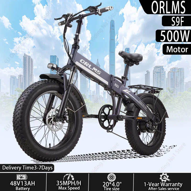 ORLMS S9 Volwassen Elektrische Fiets 500W Motor 48V13AH Lithium Batterij Volledige Vering E-Mtb 20 inch Vetband All-Terrain Opvouwbare E-bikes