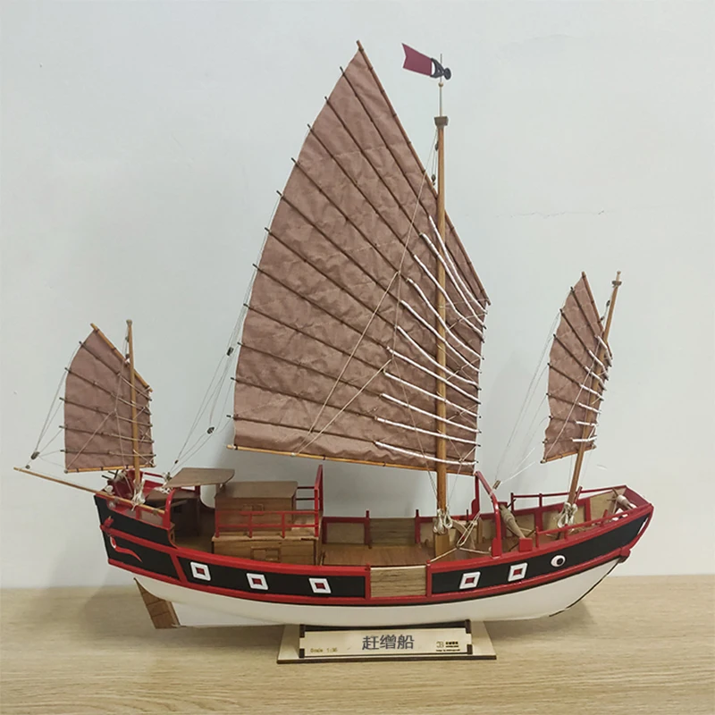 1/35 Ship Model Fuchuan White Bottom Boat DIY Simulation Chinese Wooden Sailing Ship Model Kit Gift Collection Model Toys