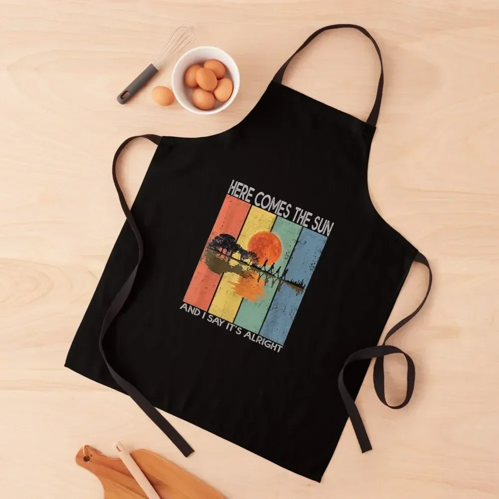 Here Comes The Sun And I Say It's Alright Guitar Vintage Apron Home And Kitchen Kids Apron