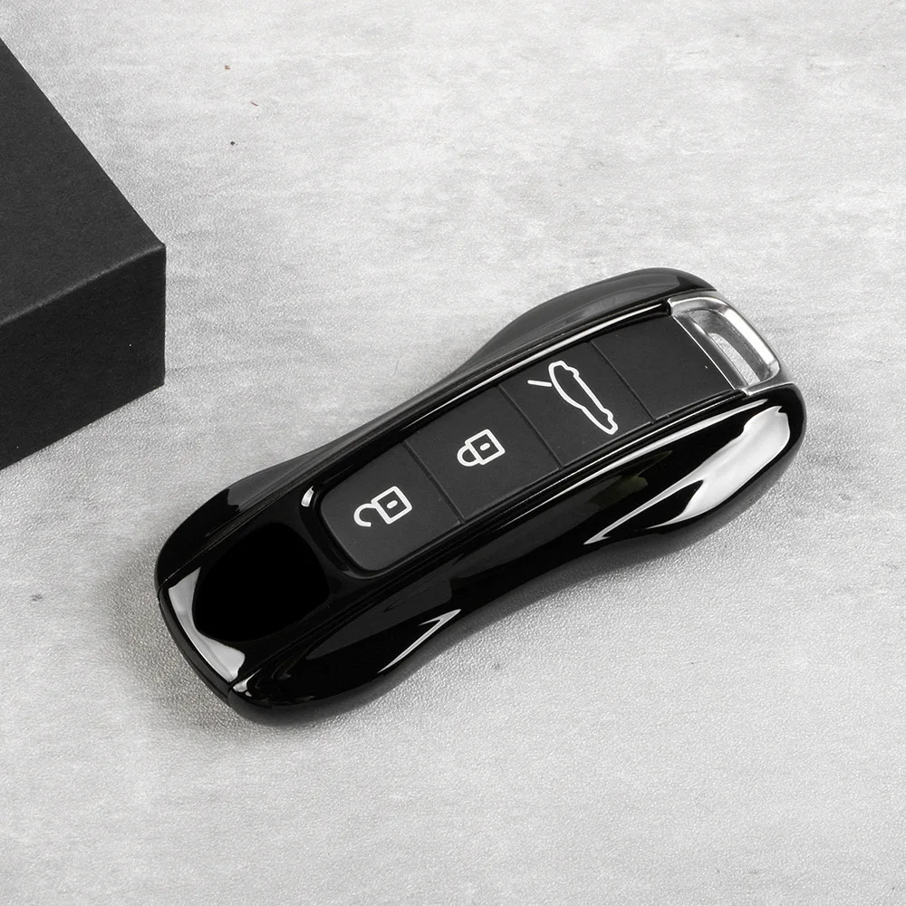 Key Case Black Color For Porsche 718 911 Panamera Cayenne Macan Boxster Cayman Car Key Shell Remote Control Fob Cover Replace