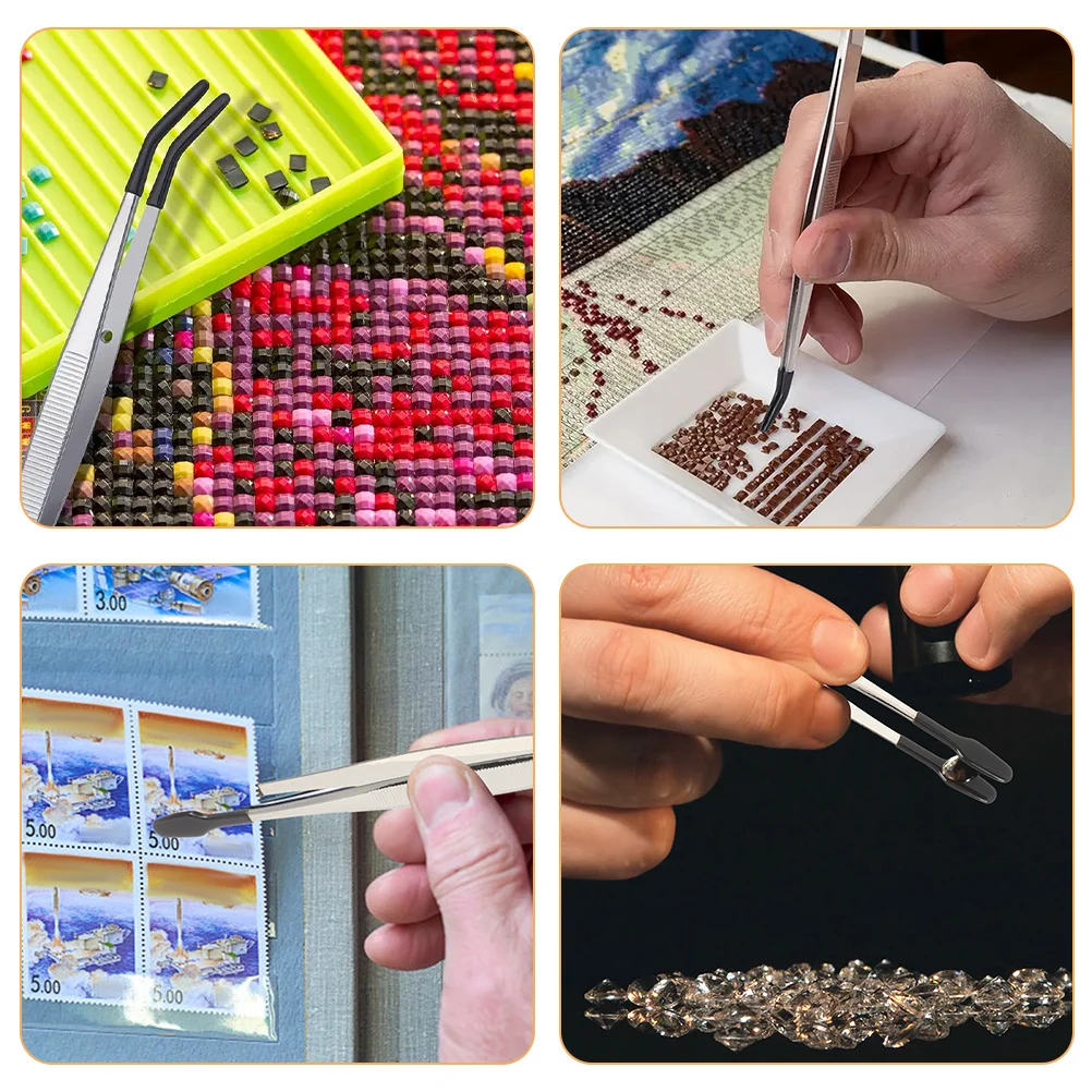 4 قطعة الغمر المغلفة المضادة للانزلاق الملقط الفولاذ المقاوم للصدأ نصائح لملحقات رمش ختم جمع سكرابوكينغ مسمار الفن #5