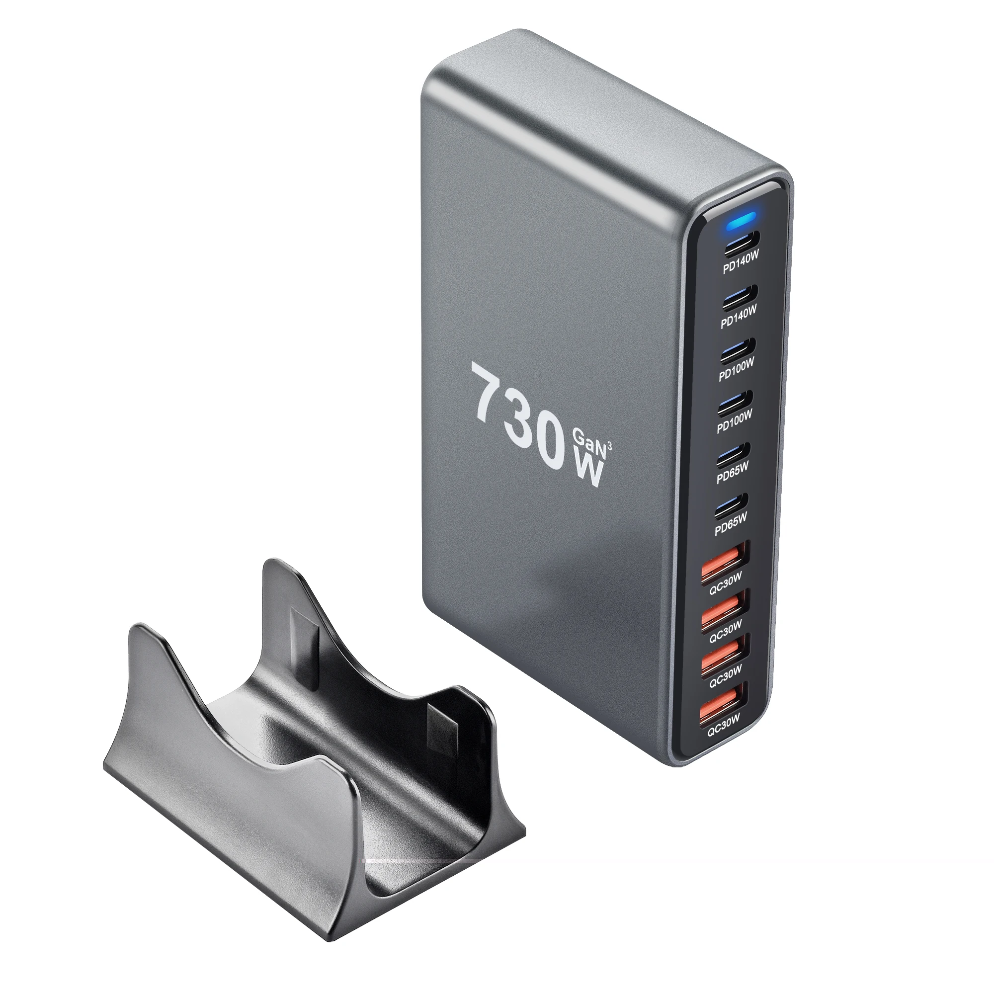 شاحن سطح المكتب GaN 730W 3.0 USB-C PD 10-Port 6C4A شاحن محمول مدمج سريع الشحن للجوال والأجهزة اللوحية