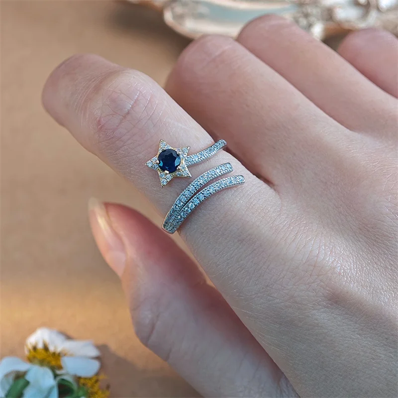 

Real S925 Silver Natural Sapphire Citrine Gemstone Wedding Ring for Women Resizable Size Genuine Fine Jewelry