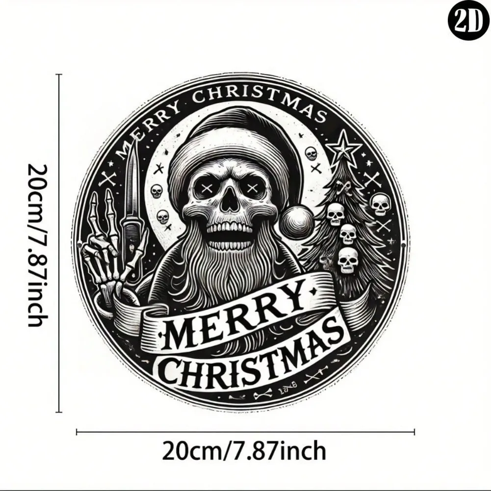 لافتة عيد الميلاد القوطية - تصميم سانتا والهيكل العظمي ملتوي، مثالية لديكور المنزل الاحتفالي - مخصصة، ديكورات تمثال المهرجان #3