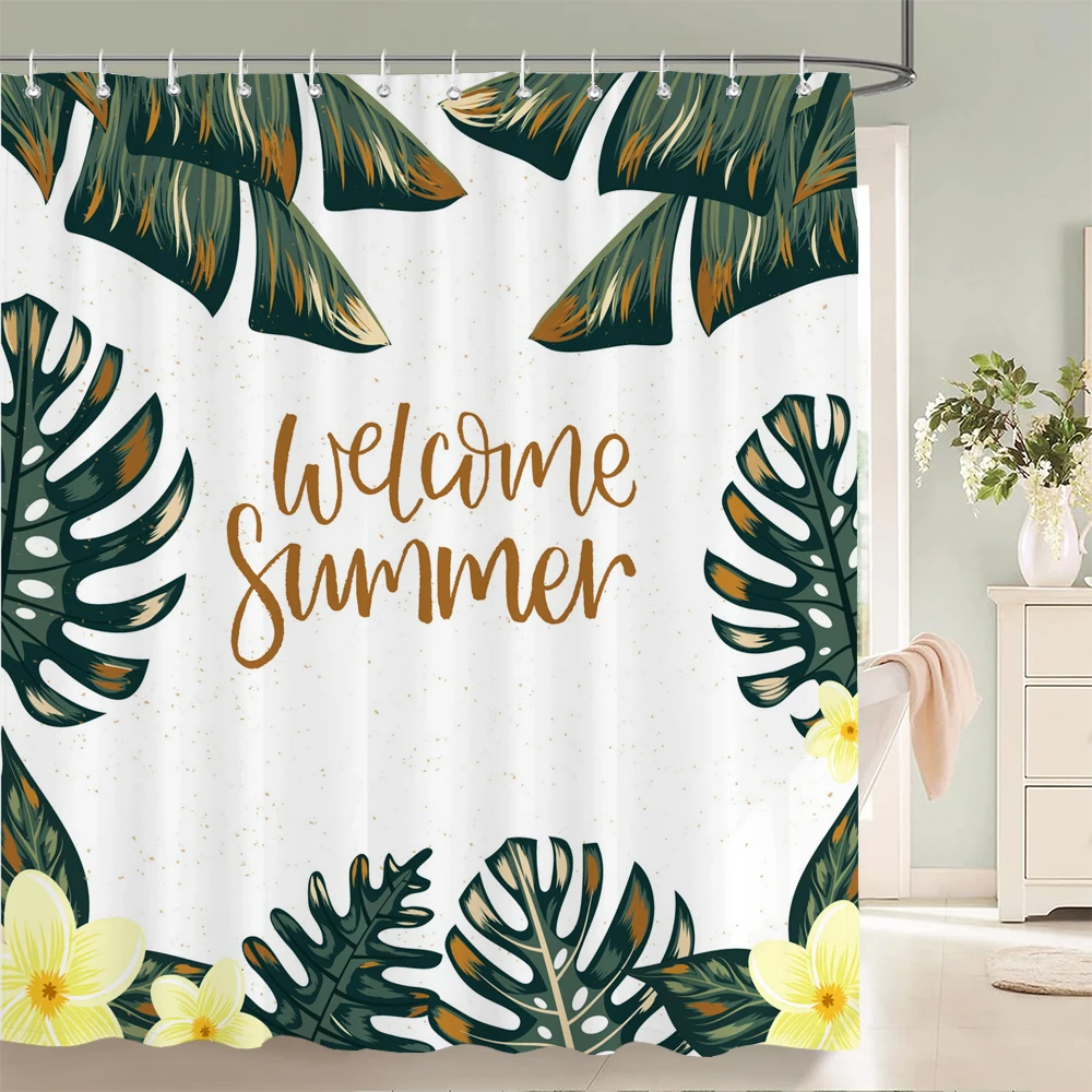 Palm Trees Leaves Shower Curtain Bathroom Waterproof Polyester Shower Curtain Printing Curtains for Bathroom Shower with Hooks