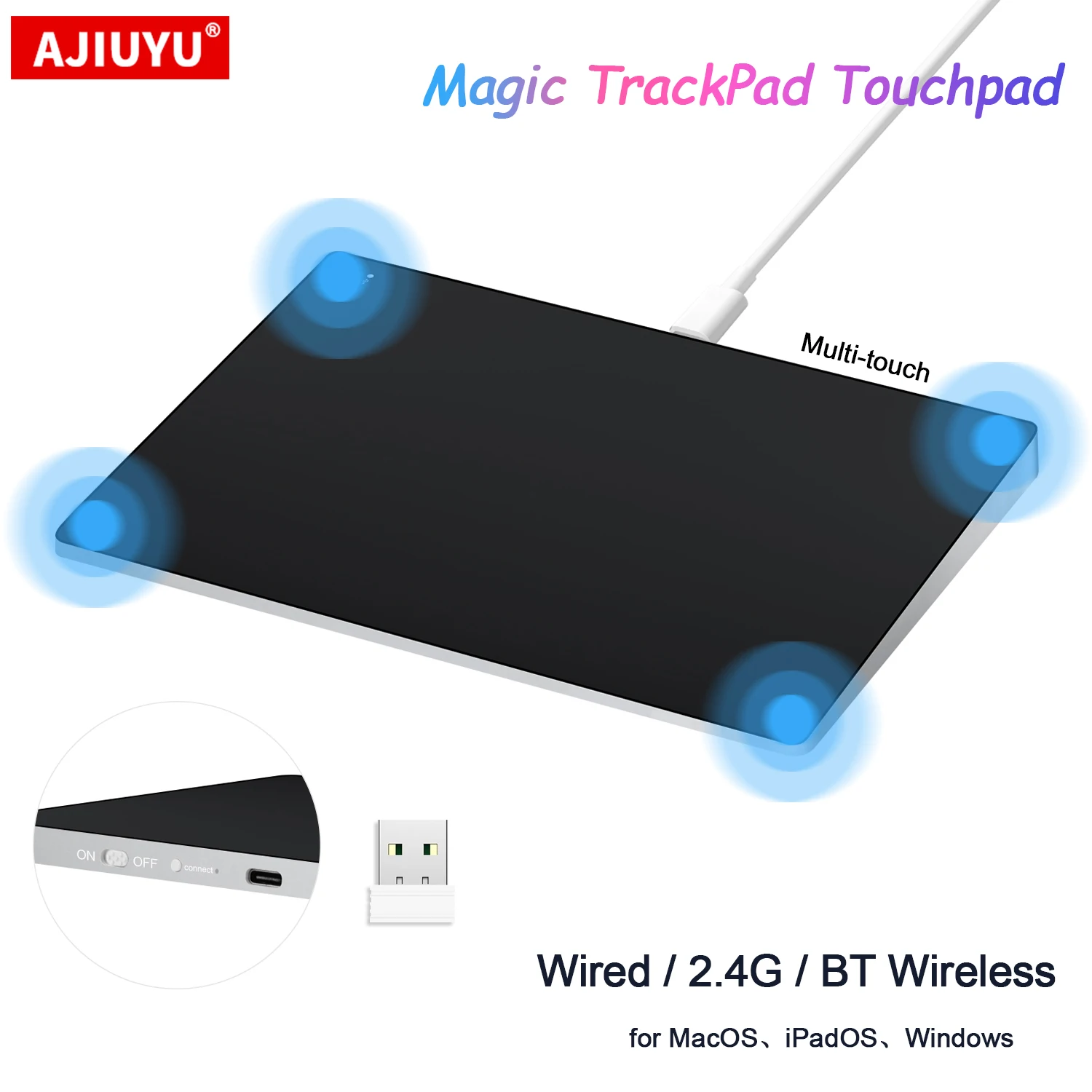 Wireless TrackPad Touchpad 2.4G Multi-Touch TrackPad Mouse Type-c Wired Trackpad for iPad OS MacBook Air Pro iMac Magic Trackpad