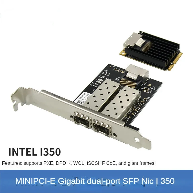 Adaptor jaringan optik Gigabit, Mini PCIe Gigabit Optical NIC I350AM2 Dual Optical Port SFP Lndustrial