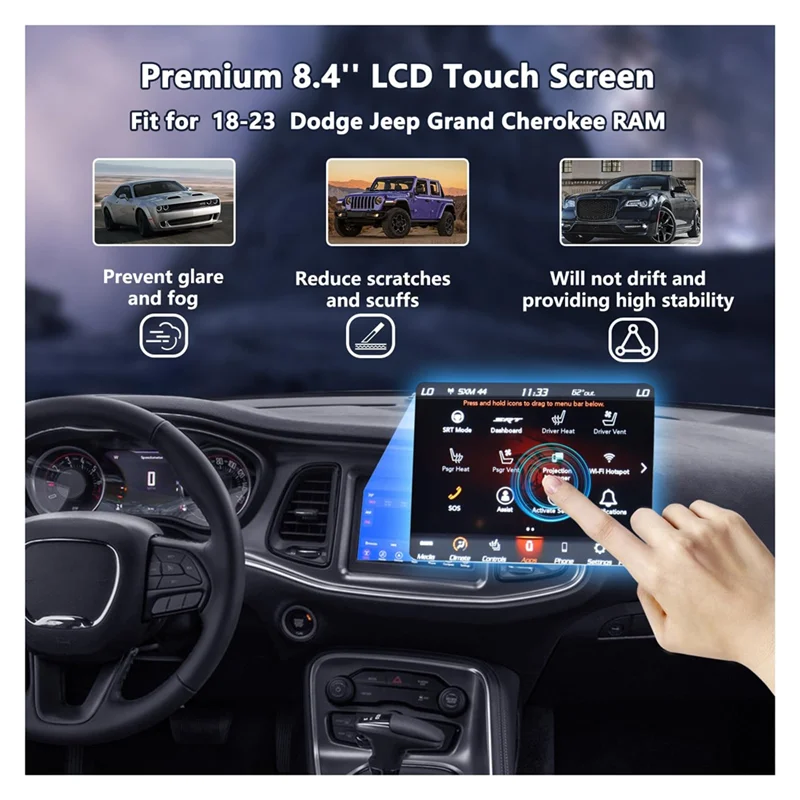 N89R 8,4 Zoll LCD-Monitor Touchscreen, Radiopavigation Ersatz für Jeep Dodge RAM Chrysler 2020–2023 TDO-XGA084 68388570AB