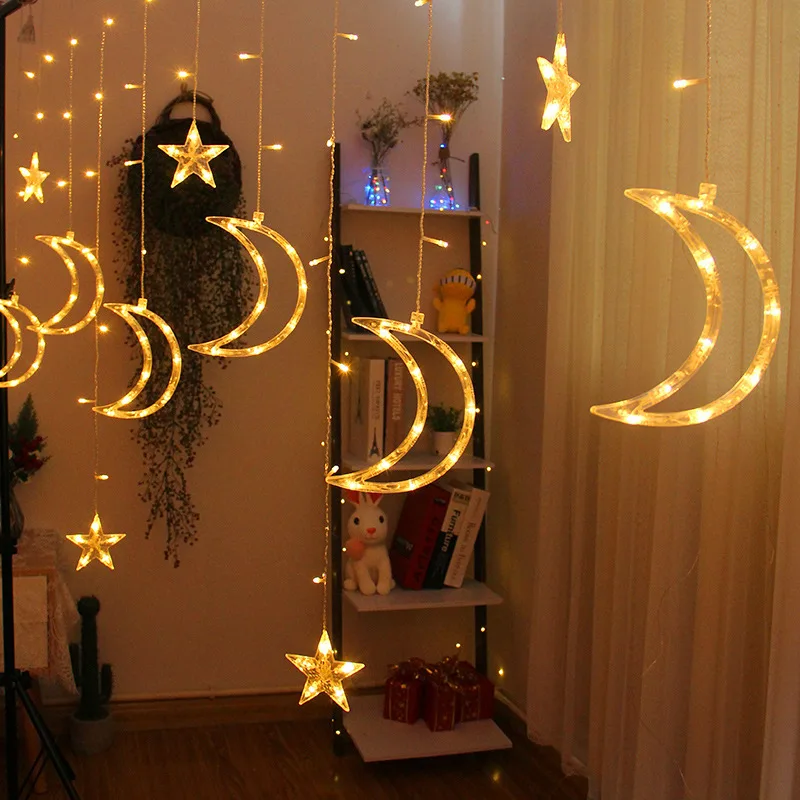 300CM LED Eiszapfen Stern Mond Lampe Fee Vorhang Lichterketten Girlande Eid Mubarak Lichter Dekor für Zimmer Home Hochzeit party Fenster