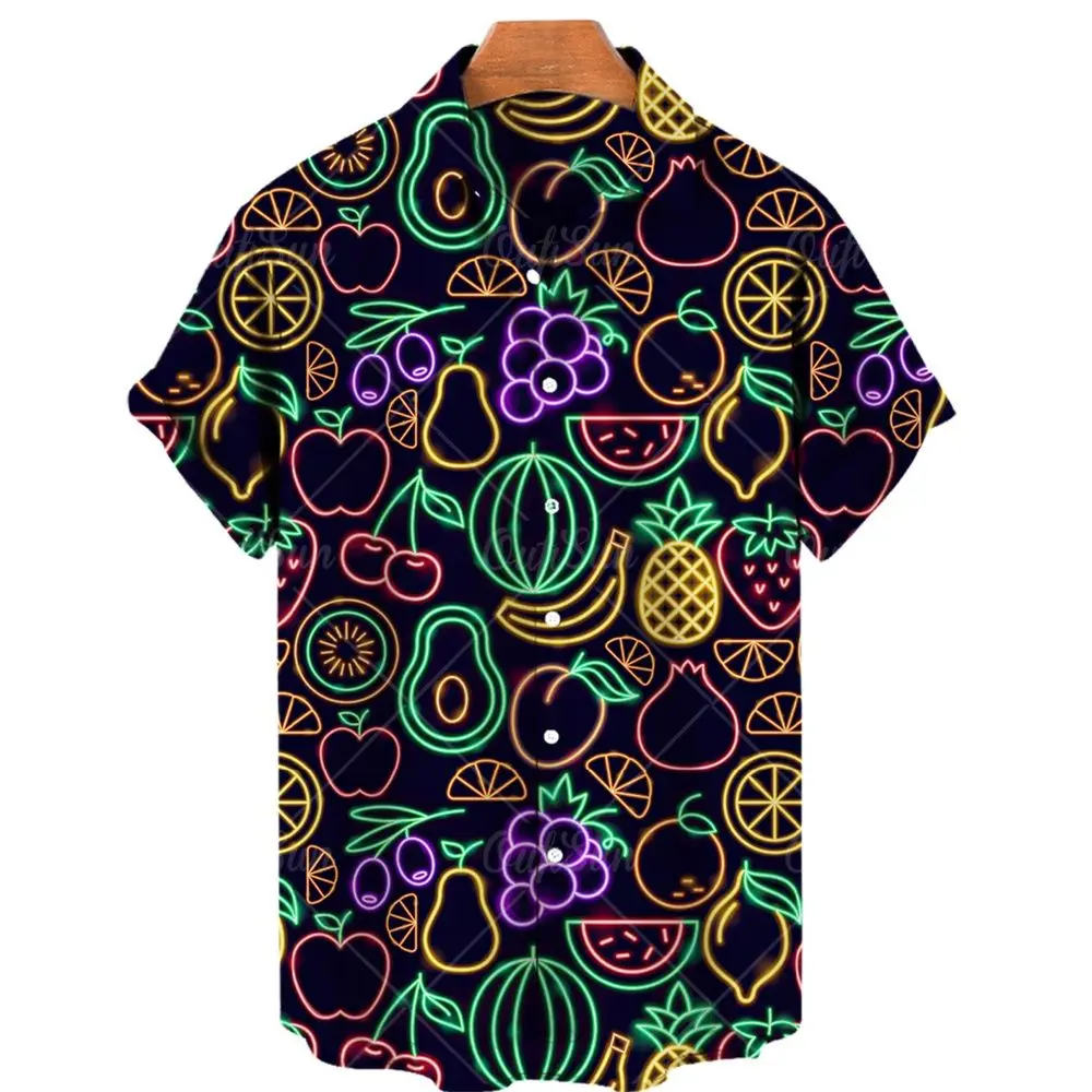 Unisex 2022 Fun Summer Hawaiian Shirts Fruit 3d Pineapple Watermelon Men's Shirts Short Sleeves Tops Casual Fashion Loose Shirt