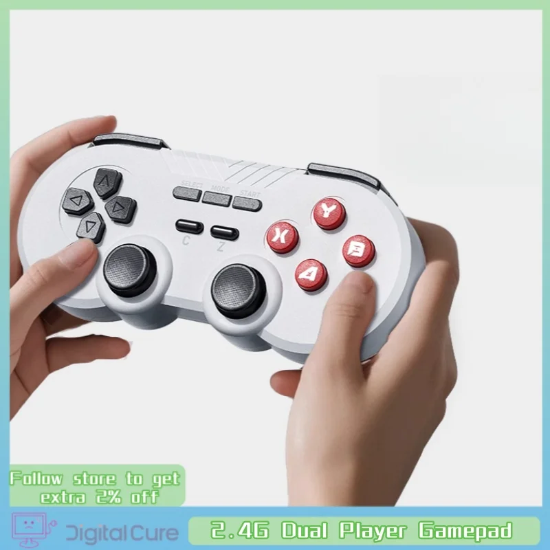 2024 Mini 2.4g Dual Player Game Controller Pc Version Tv Flat Android Phone Ps Fighting Arcade Usb Universal Hall Joystick