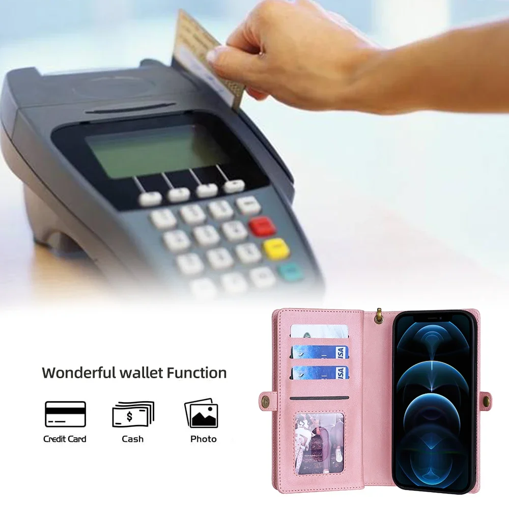 Wallet PU Leather Phone Case Cover For iPhone 16 15 Pro Max iPhone 16 15 Plus with Card Slots Zipper Wallet Design Phone Cover