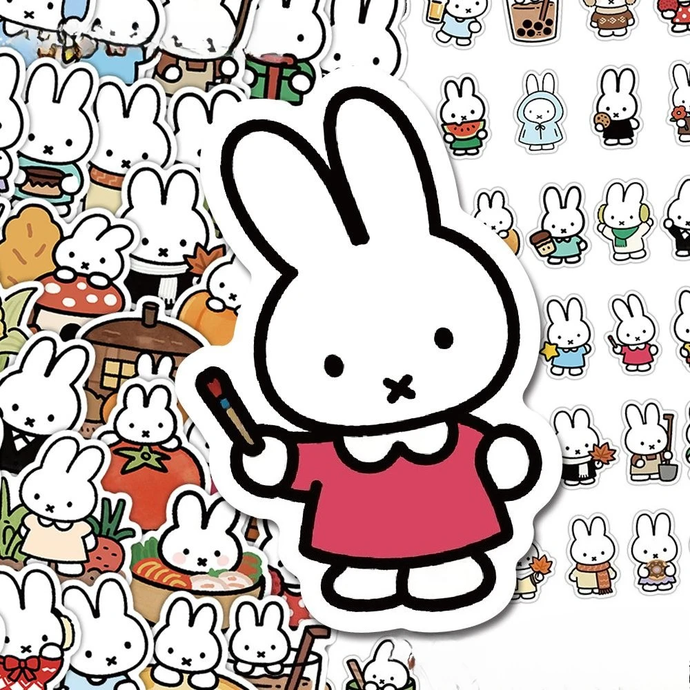 Adesivos decorativos criativos e fofos do desenho animado Miffy, adesivos bidimensionais personalizados para diário, venda por atacado.