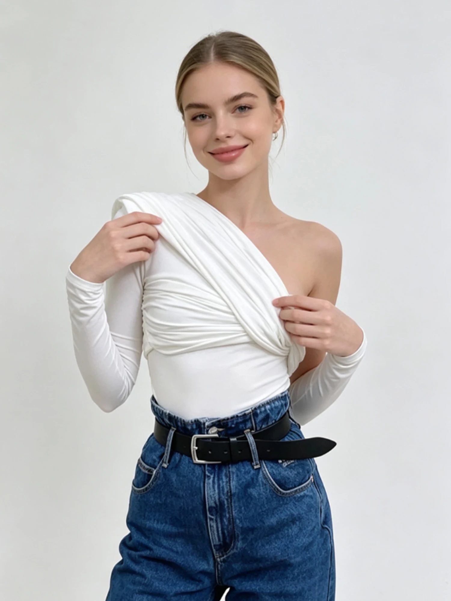 Women White T-Shirt Y2K Gyaru Long Sleeve Off Shoulder Bodysuits T-Shirt Korean style Vintage Cropped Tee Top for Women Autumn