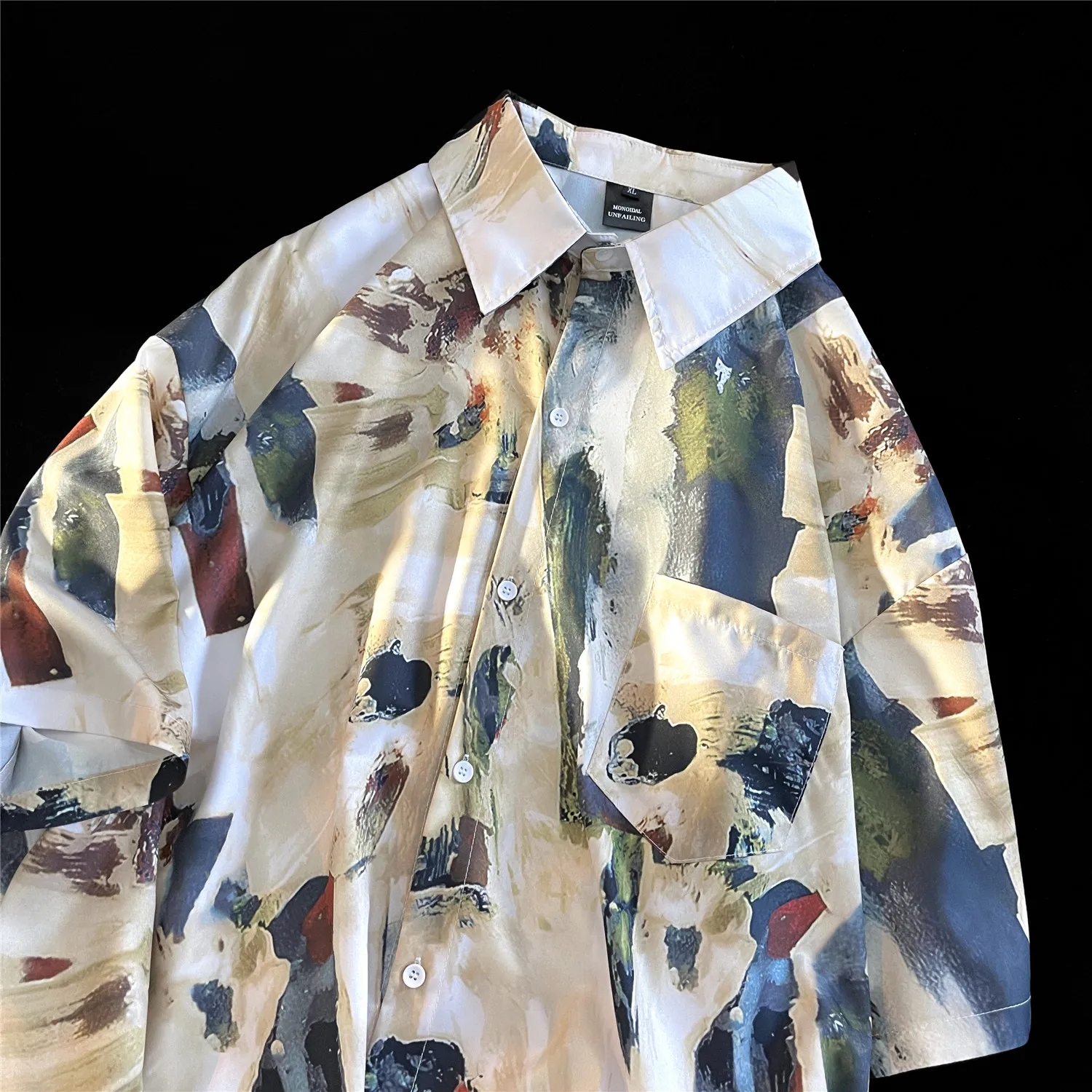 2024 Abstract oil painting full print short sleeved floral shirt loose vintage men and women\'s summer thin style trend camisa