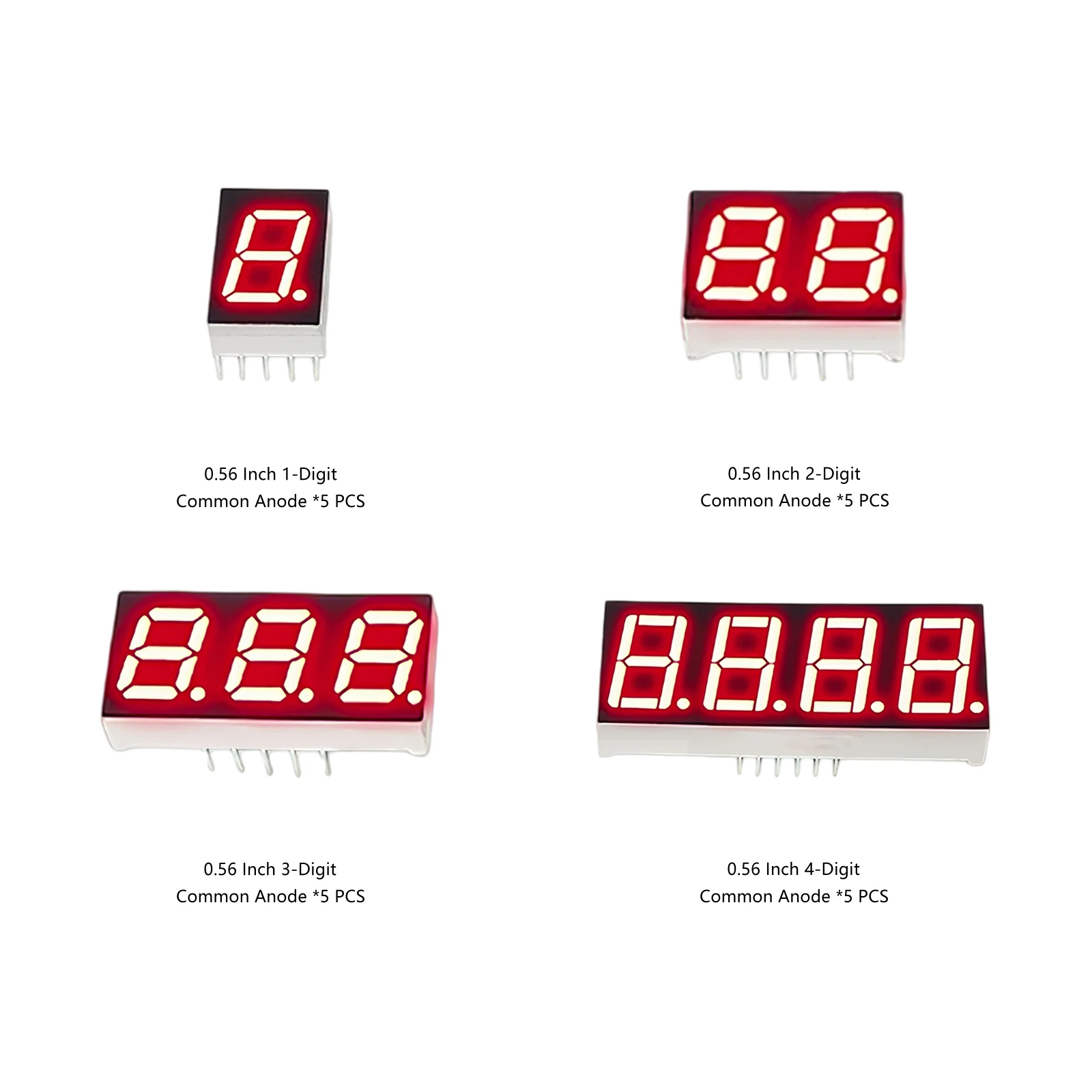 4 Values 0.56 inch Common Anode LED Digital Tube Kit 1/2/3/4 bits bit Red 7 Segment Display Digit Total 20 Pcs