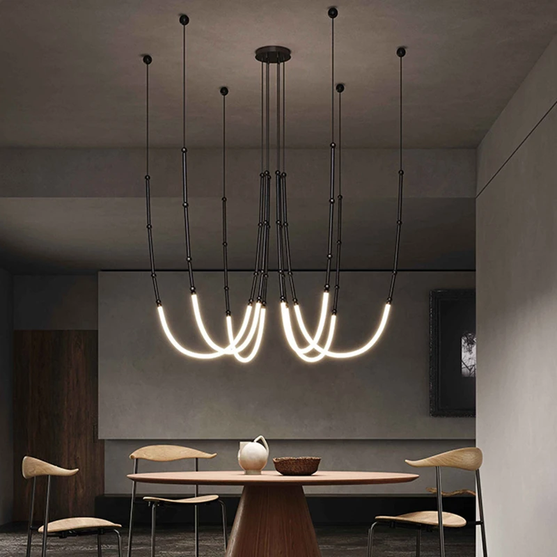 

Nordic Designer Linear Chandelier Modern Leda Pendant Lamp Living Room Lobby Kitchen Decor Creative Dining Table Hanging Light