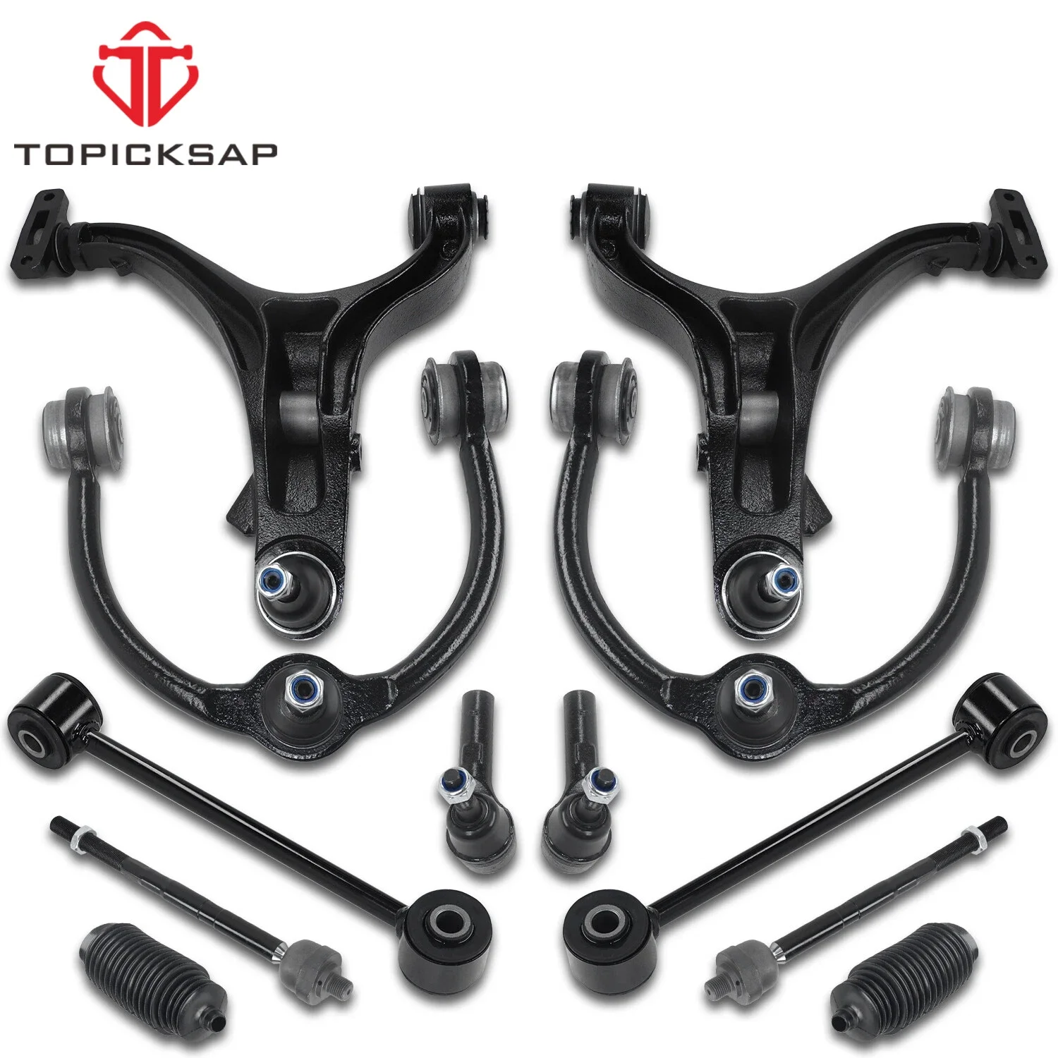 TOPICKSAP 12Pcs Frt Up/Low Ctrl Arm w/BJ Sway Bar Inner Outer Tie Rod End Link for Jeep Commander 06-10 Grand Cherokee 05-10