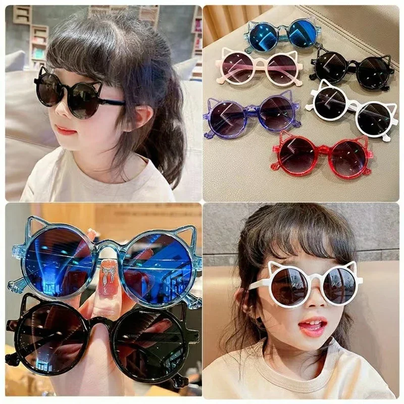 New Kids Sunglasses Cute Cat Ears Children Eyewear Girls Boys Baby Sun Glasses Outdoor Protection Vintage Muti-colors Eyeglasses