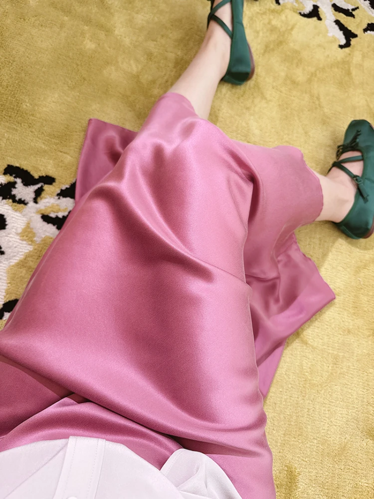 

Ele Vintage een Mermaid Curve Silky Smooth Oblique Cut Sand Waed Pure Color f Skirt High Waist Silk Satin Fabric