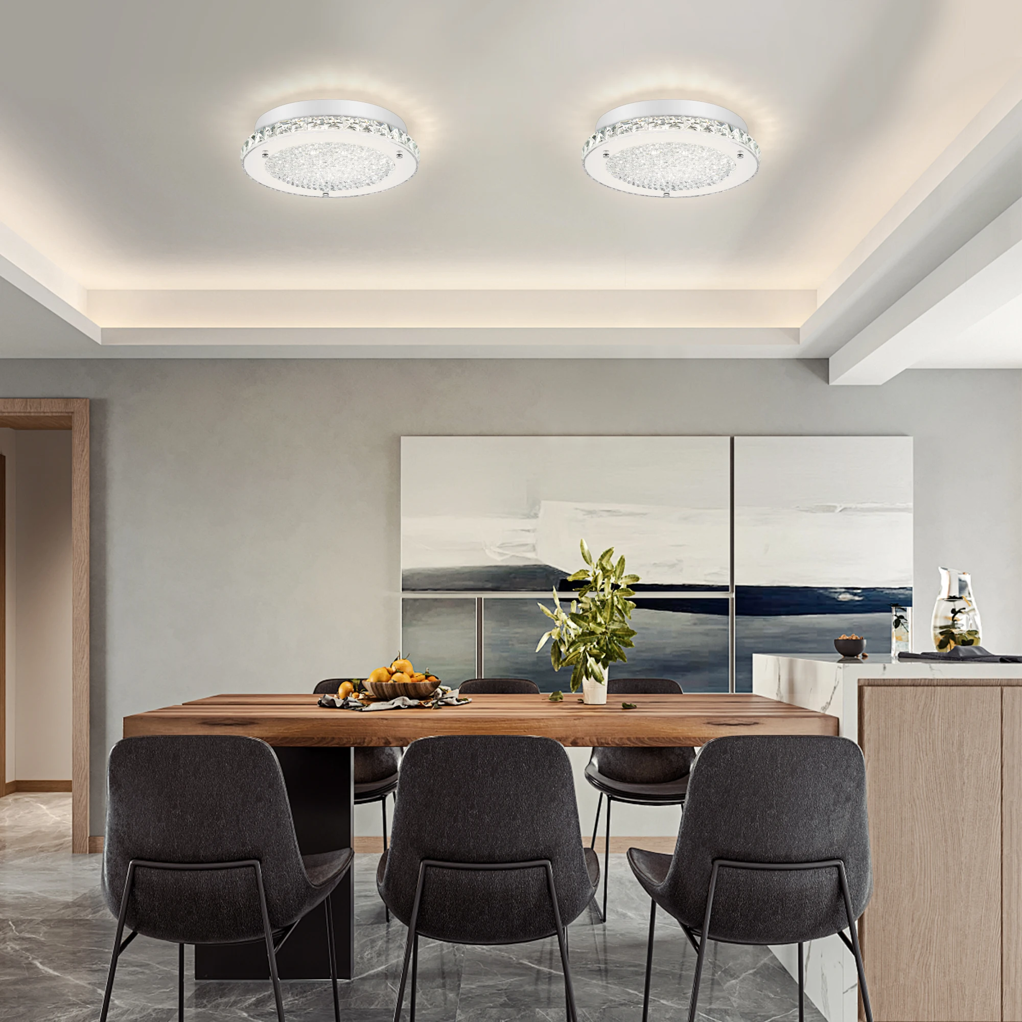 11 Inch Crystal LED Ceiling Light Luxury Flush Mount Ceiling Light Modern Round Kitchen Ceiling Lamp Bedroom Entryway Lighting Fixtures