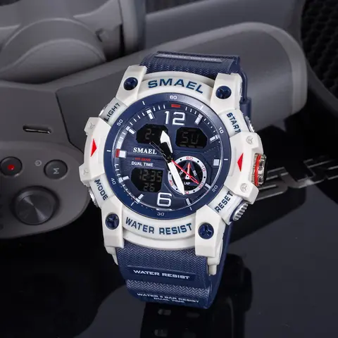 SMAEL Sport Watch Military Wristwatch for Men Alarm Stopwatch LED Digital Back Light Dual Time Display Waterproof Watch Men 8007