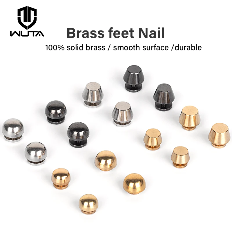 WUTA 2 Pcs Solid Brass Leather Rivets Spike Studs Handbag Bottom Protecting Feet Nail Bucket Mushroom Screw Back Flat Rivet