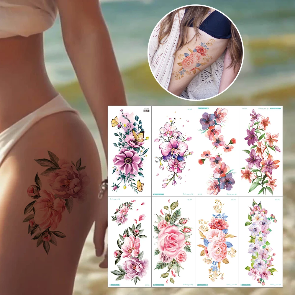 

12Sheets Waterproof Bright Flora Tattoo Stickers for Girls, Rose,Peach Blossom Tattoo Flower Temporary Fake Tattoos for Women