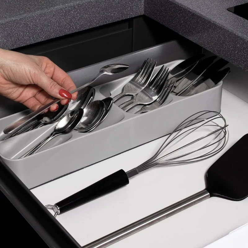 Compact Silverware Organizer Tray Kitchen Drawer Utensil Holder Cutlery Storage Space-Saving Durable Plastic Flatware Divider