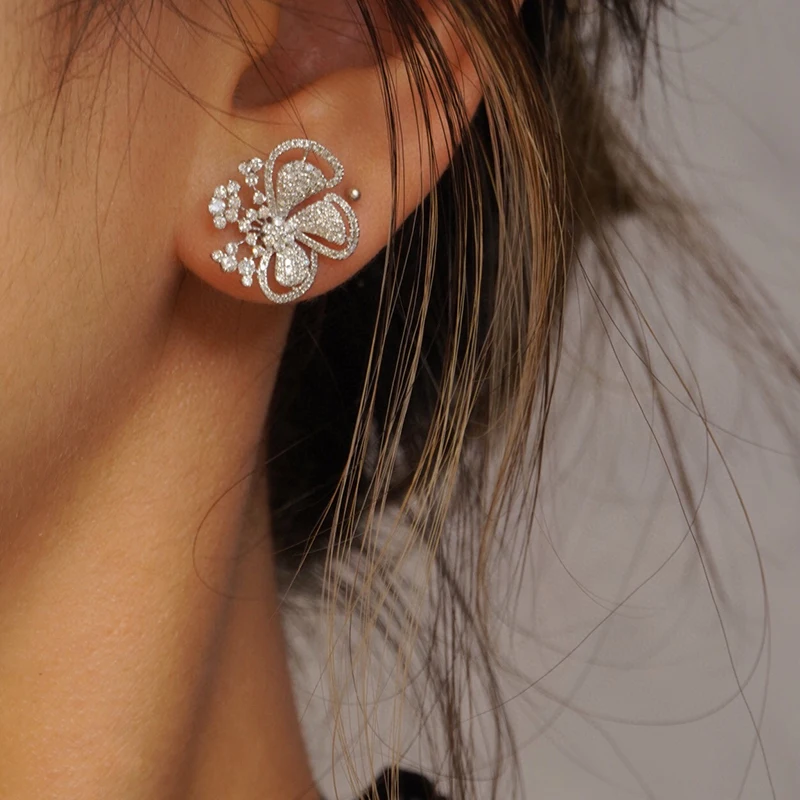 Aazuo 18K Orignal White Gold South Africa Diamonds 0.90ct Big Brand Stype Flower Stud Earrings Gifted For Women Senior Banquet