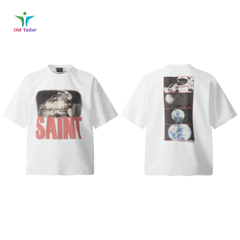 High Street White SAINT High Quality T-shirt Hip Hop Loose Trend Mens Womens Casual Tee Tops