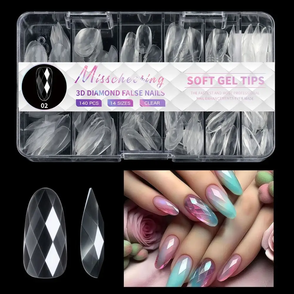 120/140 stks Luxe Diamant Valse Nagel Tips Lange Doodskist Vormige Amandel Vierkante Volledige Dekking Nep Nagels Herbruikbare Wearable