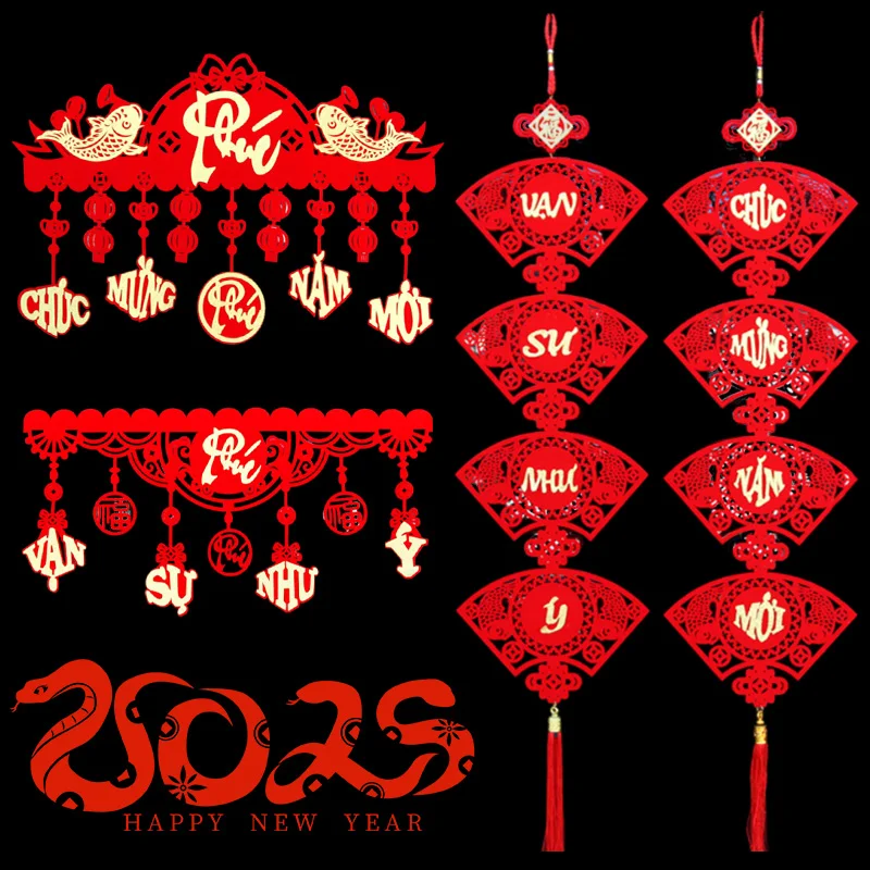 Vietnamese Lunar New Year Couplet Chinese Spring Festival Door Pendants 2025 Wall Hanging Decor The Year of Snake Door Supplies #2