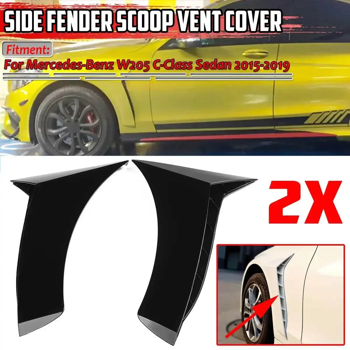 2pcs Car Front Side Fender Scoop Vent Cover Trim For Mercedes For Benz W205 C-Class Sedan 2015 2016 2017 2018 2019 ABS Body Kit