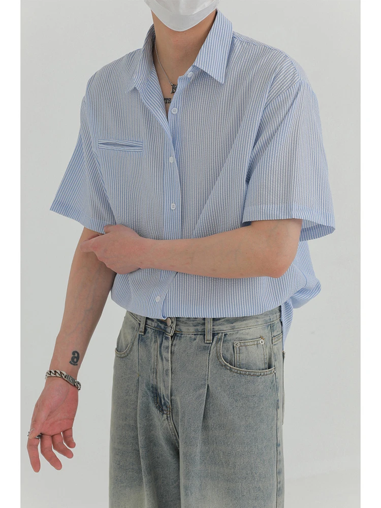 

Casual Loose Men's ort Sve irt Summer Faion Striped Iron-Free f Sve irt Polyester Fiber Youth Trend Summer Top