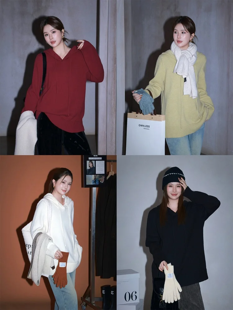 

plus Size Winter Warm Hat Women's Knitted Top Triple Temperature Loing Multicolor Hooded Sweater Commute Sle Regular Sve